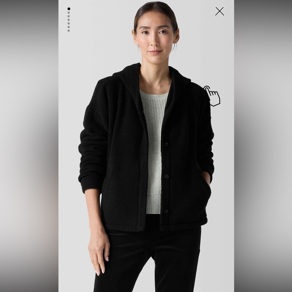 Eileen Fisher Black Wool Blend Button-Up Fleece Coat Size XL